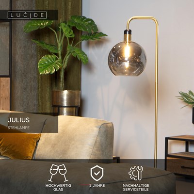 Lucide JULIUS - Stehlampe - Ø 28 cm - 1xE27 - Rauchfarbe Grau